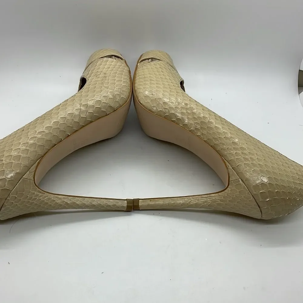 Ann Taylor Cream Textured Peep-Toe Heels
